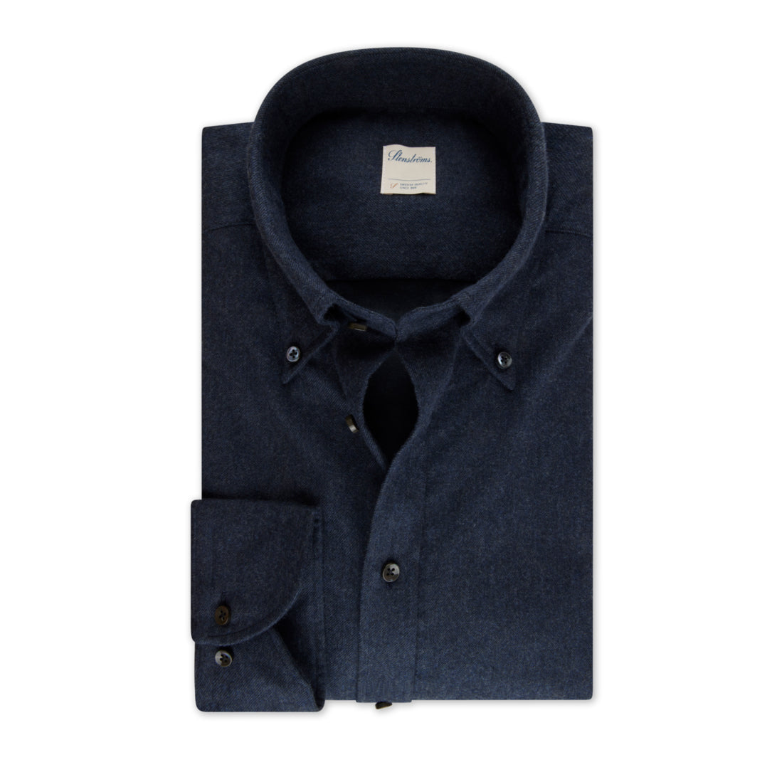 Navy Blue Flannel Slimline Casual Shirt - Stenströms