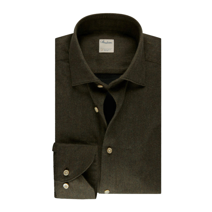 Dark Green Flannel Slimline Casual Shirt - Stenströms