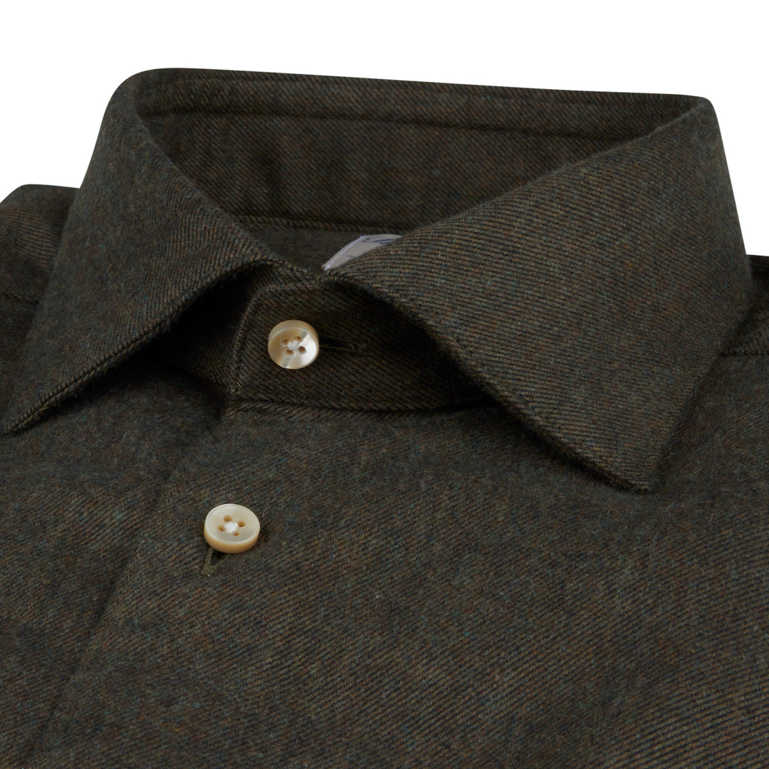 Dark Green Flannel Slimline Casual Shirt - Stenströms