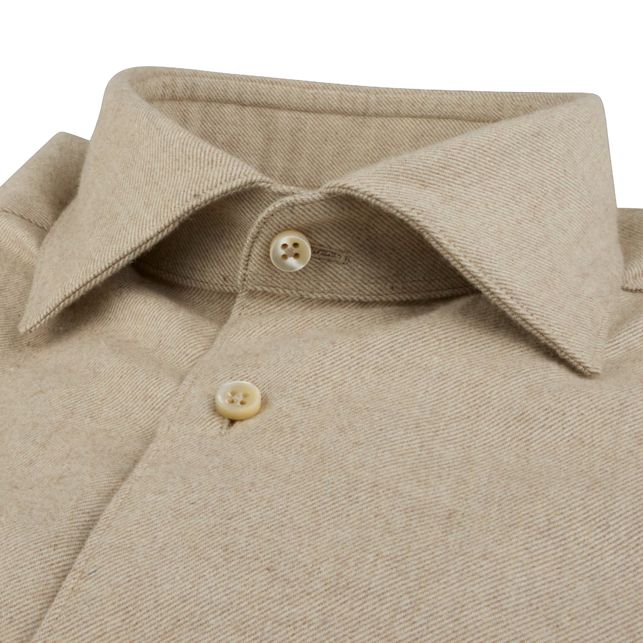 Beige Solid Cotton Flannel Slimline Shirt - Stenströms