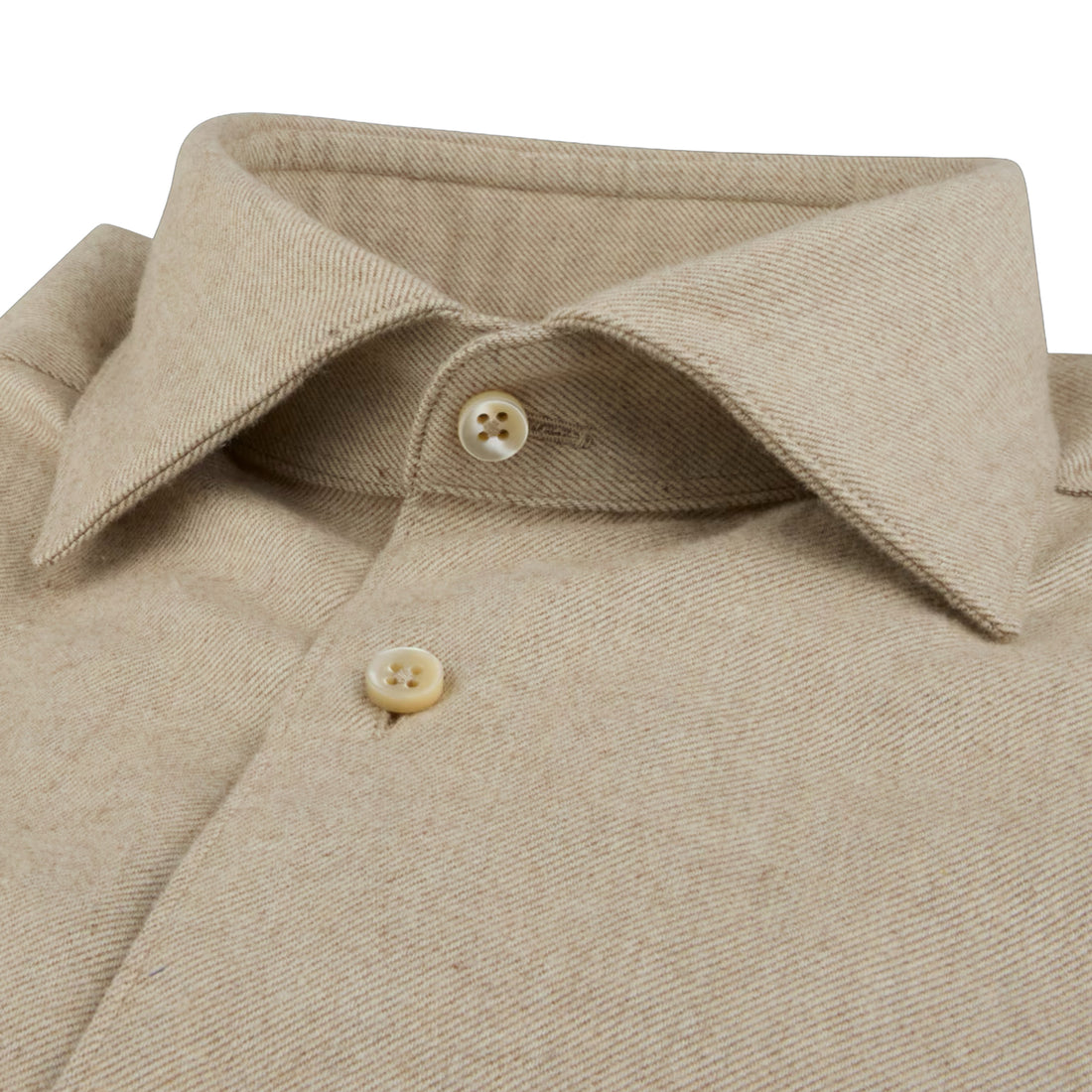 Beige Solid Cotton Flannel Slimline Shirt - Stenströms