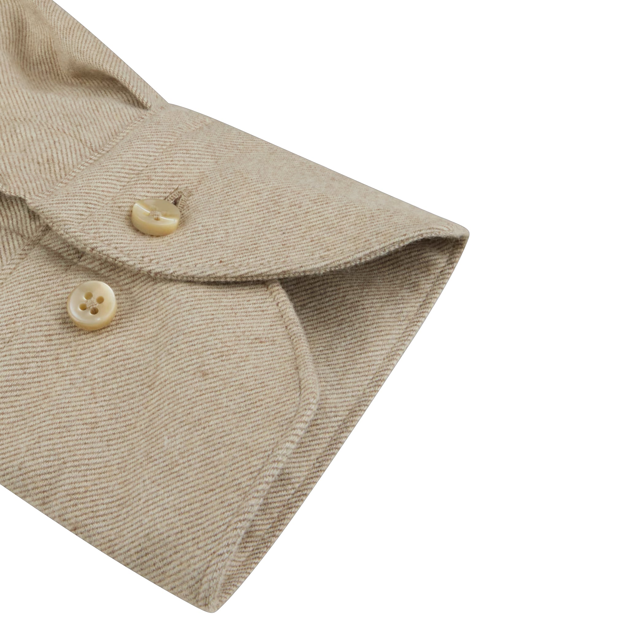 Beige Solid Cotton Flannel Slimline Shirt - Stenströms