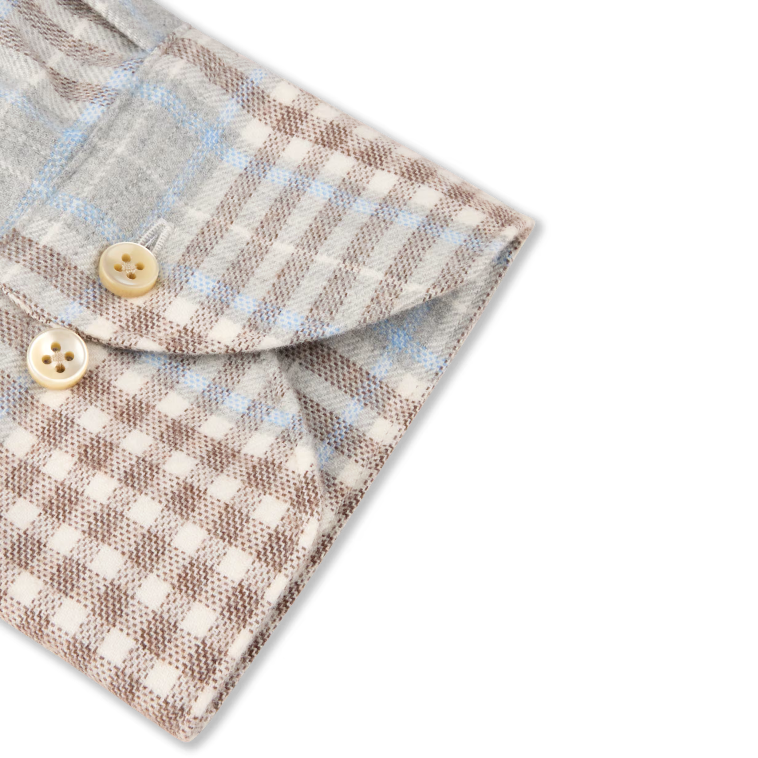 Light Blue & Brown Checked Cotton Flannel Slimline Casual Shirt - Stenströms