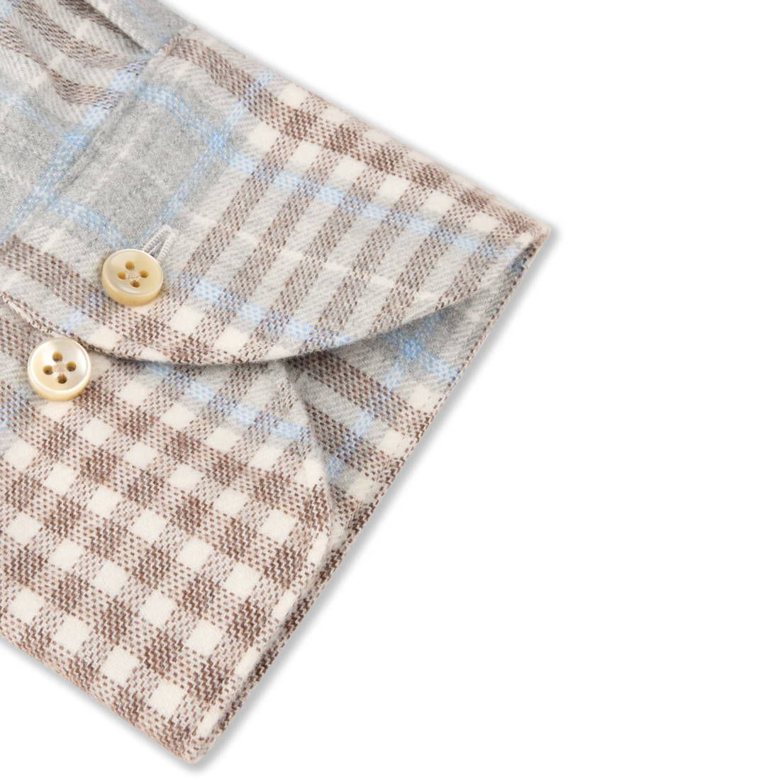Light Blue & Brown Checked Cotton Flannel Slimline Casual Shirt - Stenströms