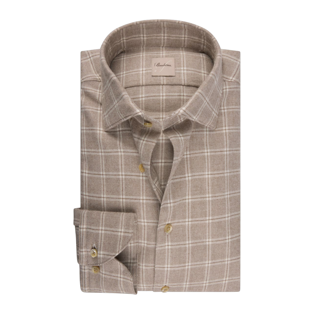 Chemise décontractée Slimline en flanelle de coton retors à carreaux taupe - Stenströms