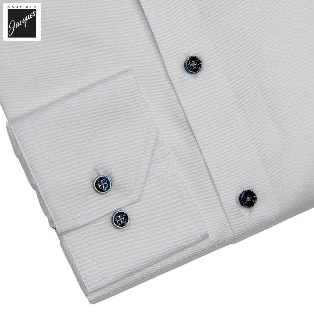 White Cotton Twill Slimline Dress Shirt with Dark Buttons - Stenströms
