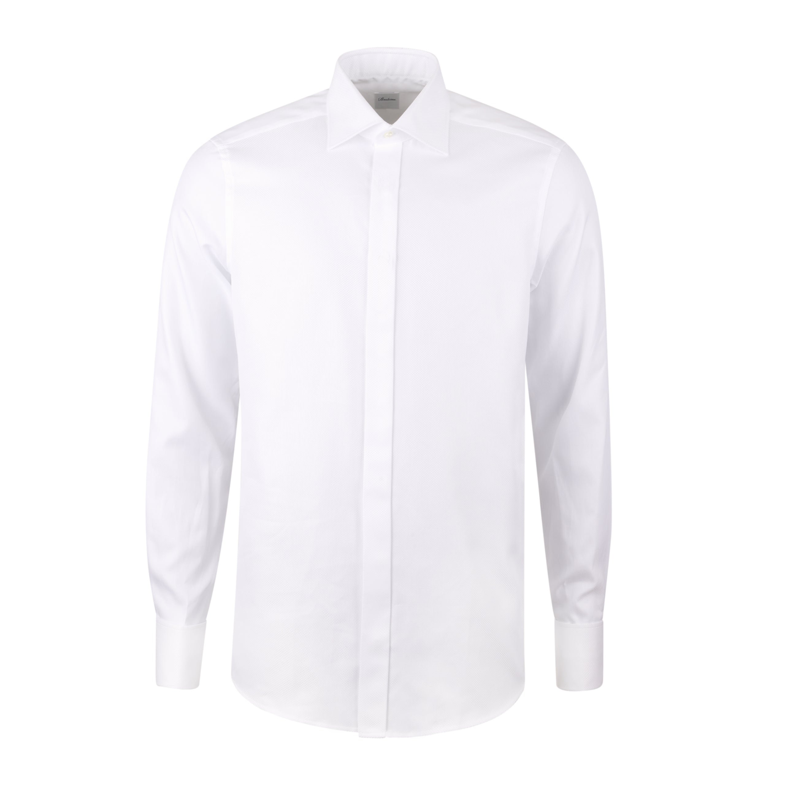 White Textured Cotton Fly-Front Slimline Tuxedo Shirt - Stenströms