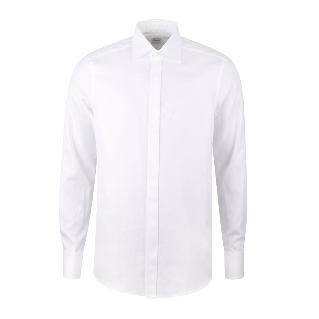 White Textured Cotton Fly-Front Slimline Tuxedo Shirt - Stenströms