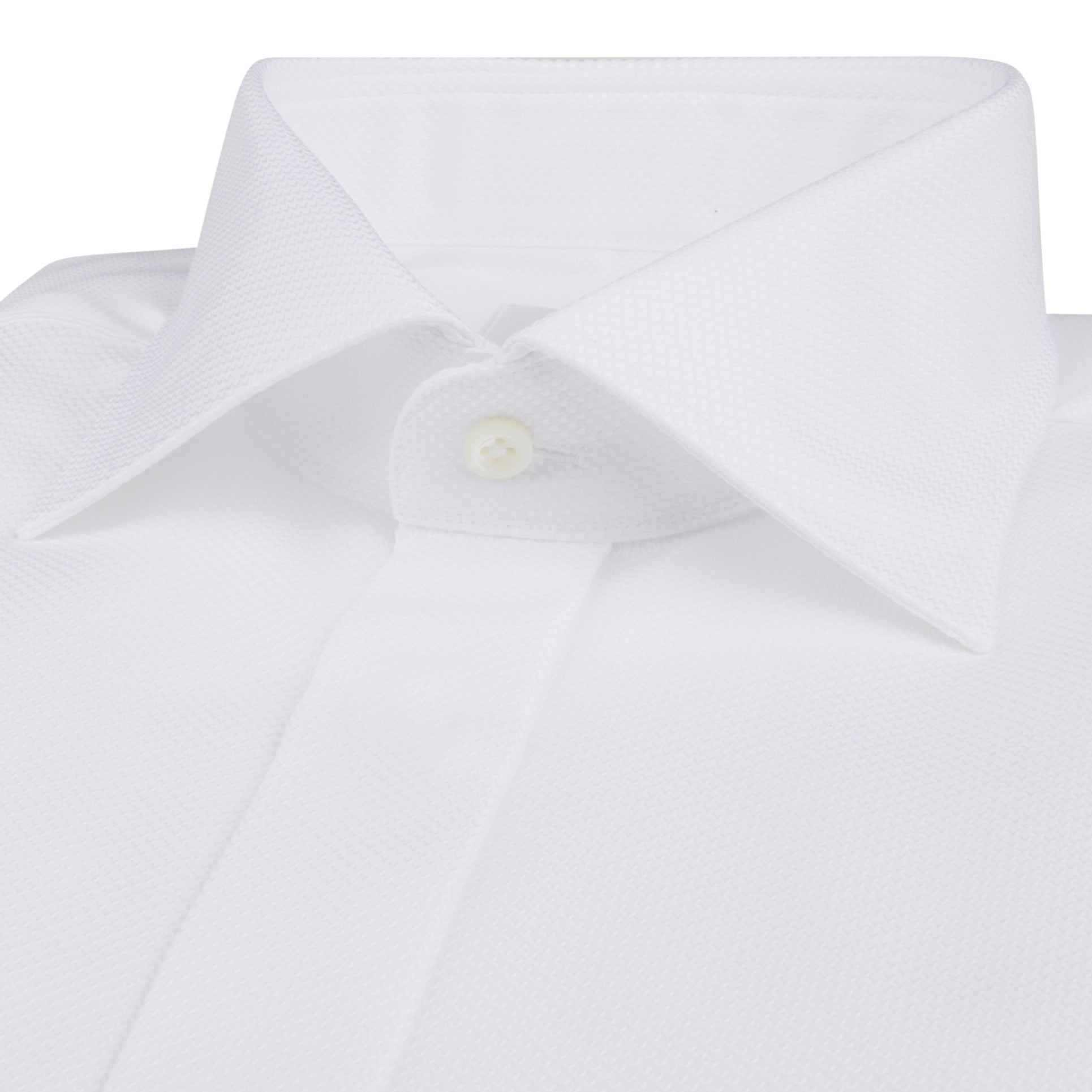 White Textured Cotton Fly-Front Slimline Tuxedo Shirt - Stenströms