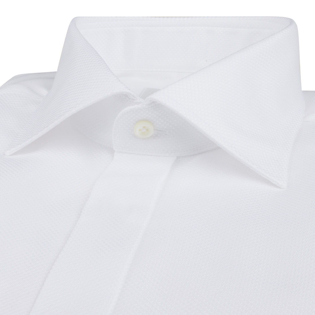 White Textured Cotton Fly-Front Slimline Tuxedo Shirt - Stenströms