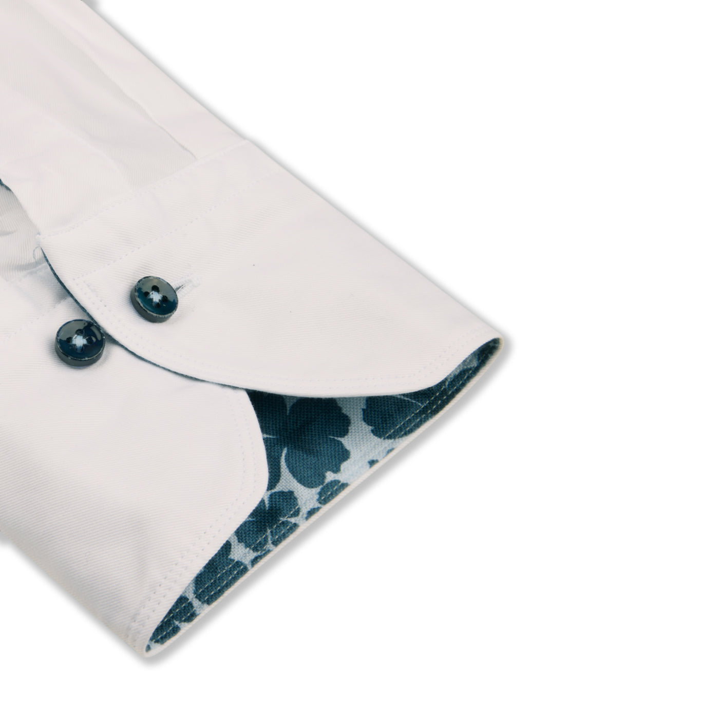 White Garment Wash Slimline Casual Shirt with Blue Floral Trim - Stenströms
