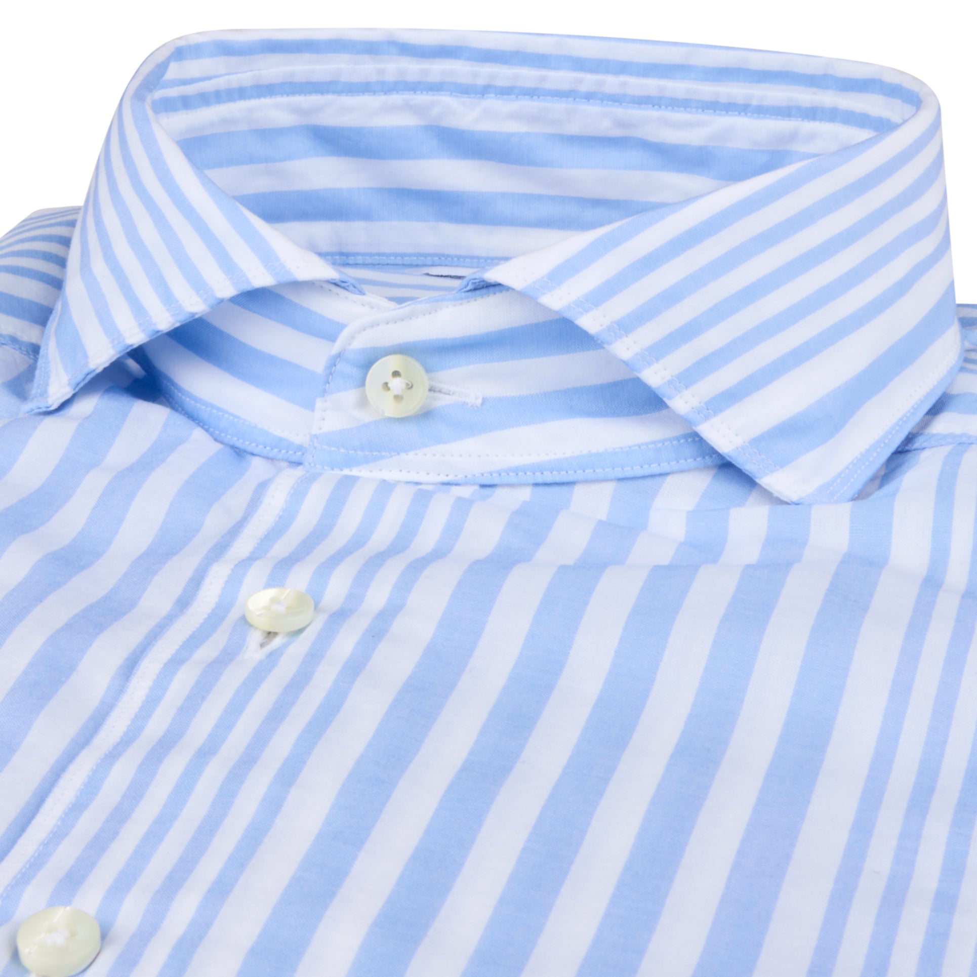 Light Blue Striped Cotton Poplin Slimline Casual Shirt - Stenströms