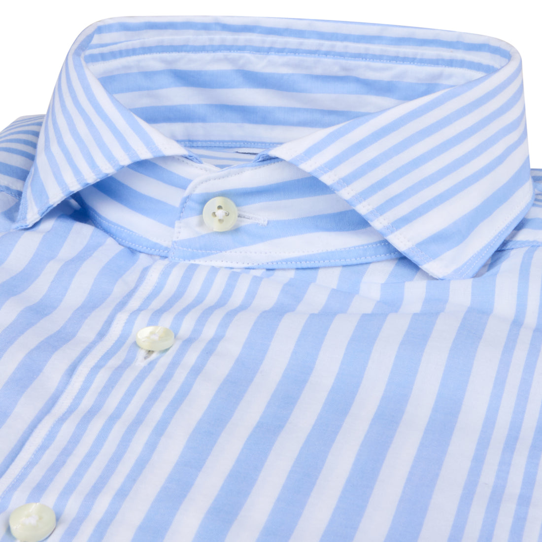 Light Blue Striped Cotton Poplin Slimline Casual Shirt - Stenströms