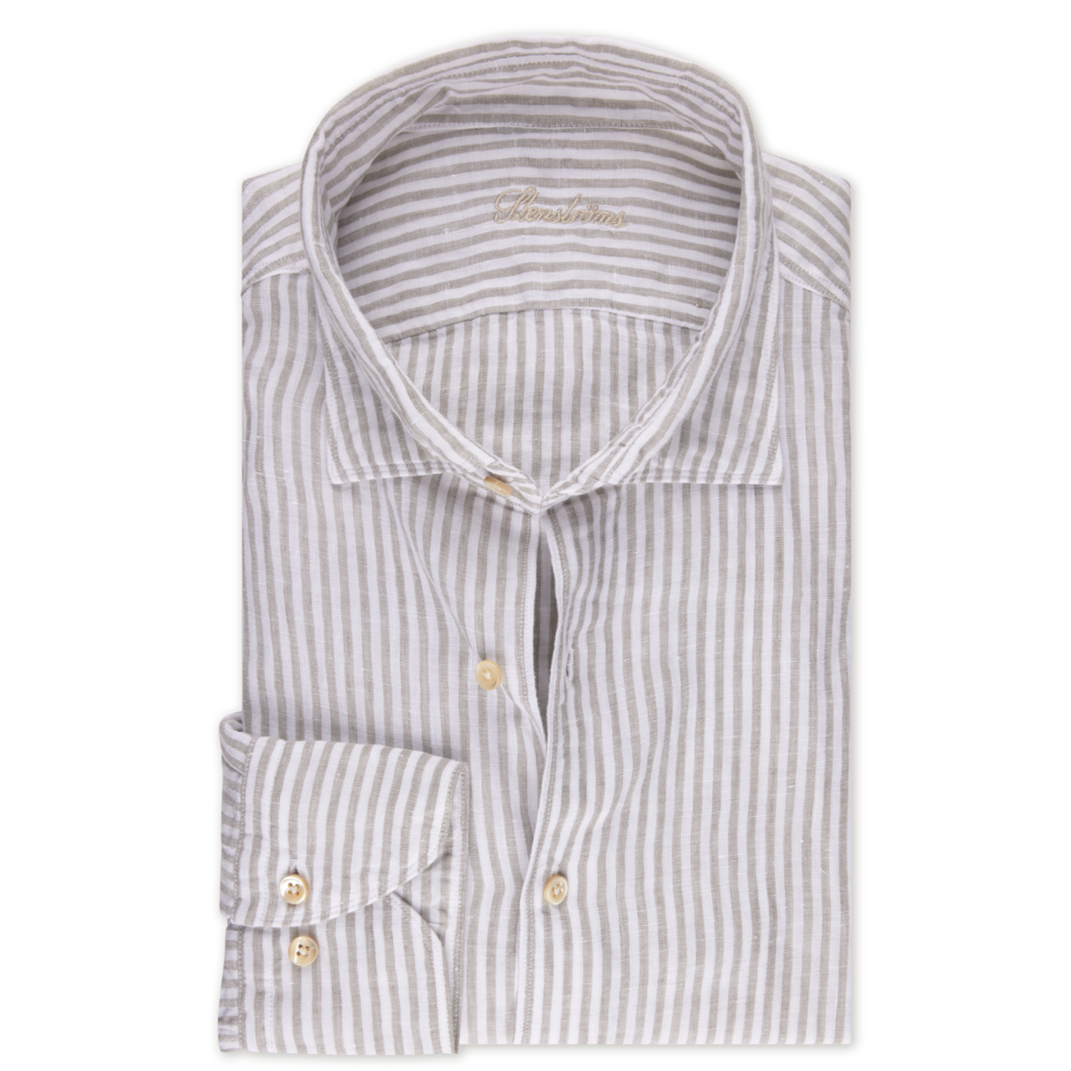 Gray Striped Linen Casual Slimline Shirt - Stenströms