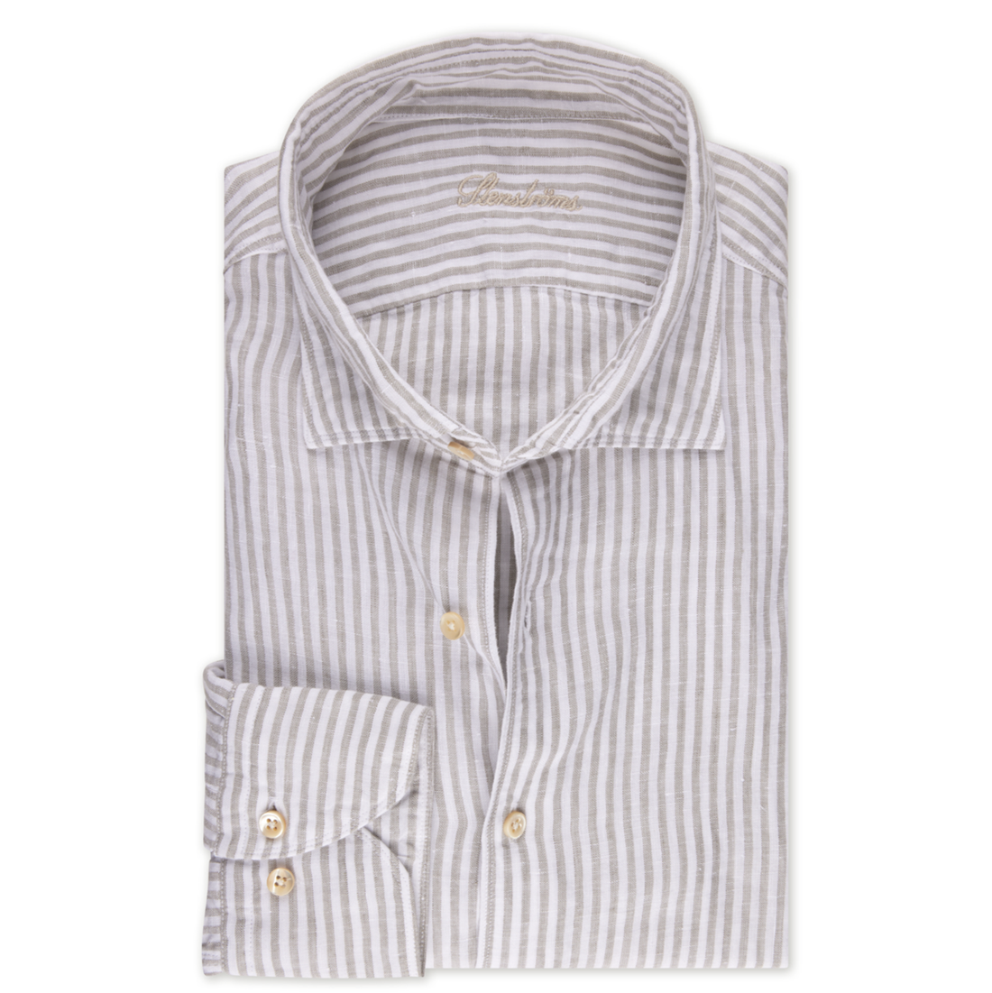 Gray Striped Linen Casual Slimline Shirt - Stenströms