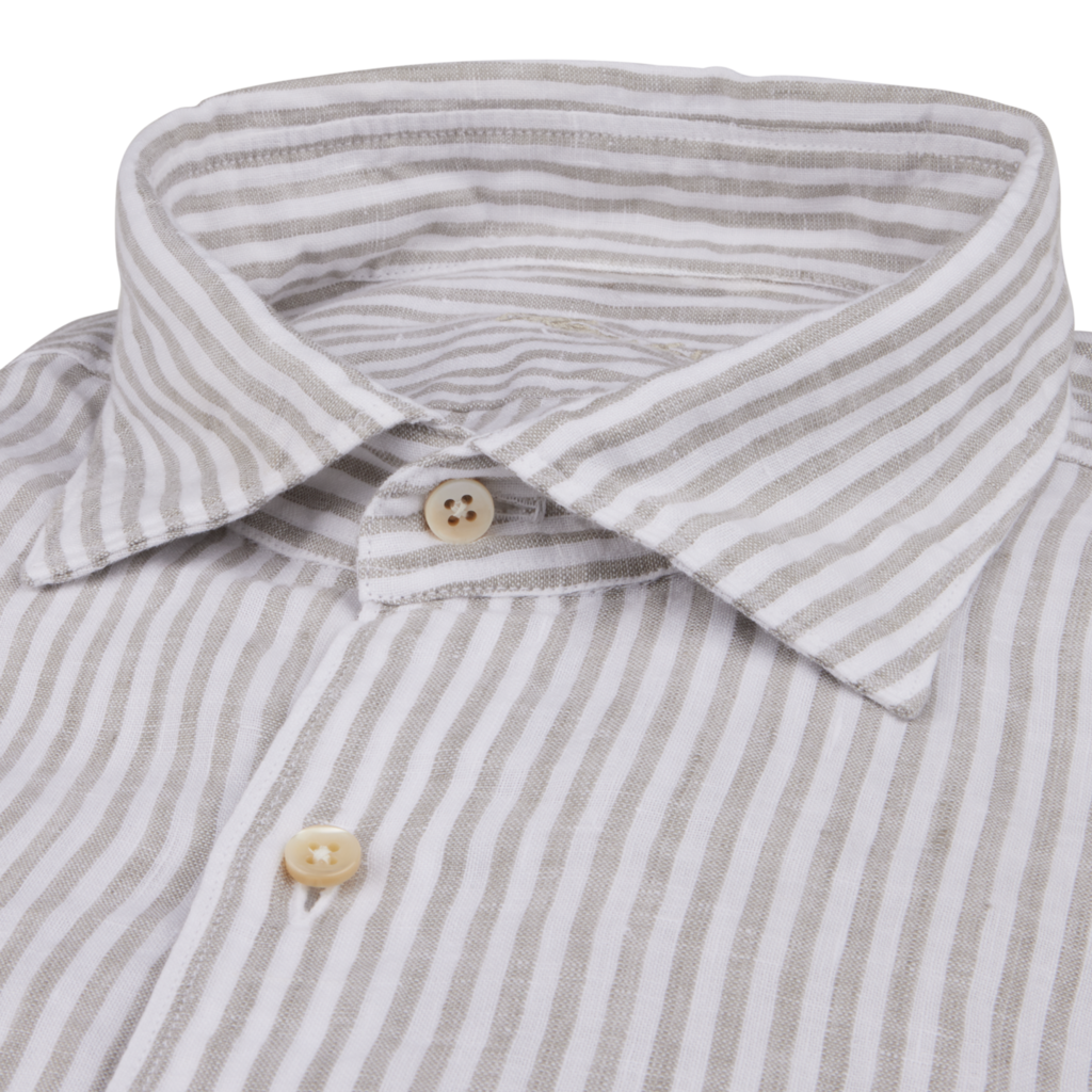 Gray Striped Linen Casual Slimline Shirt - Stenströms