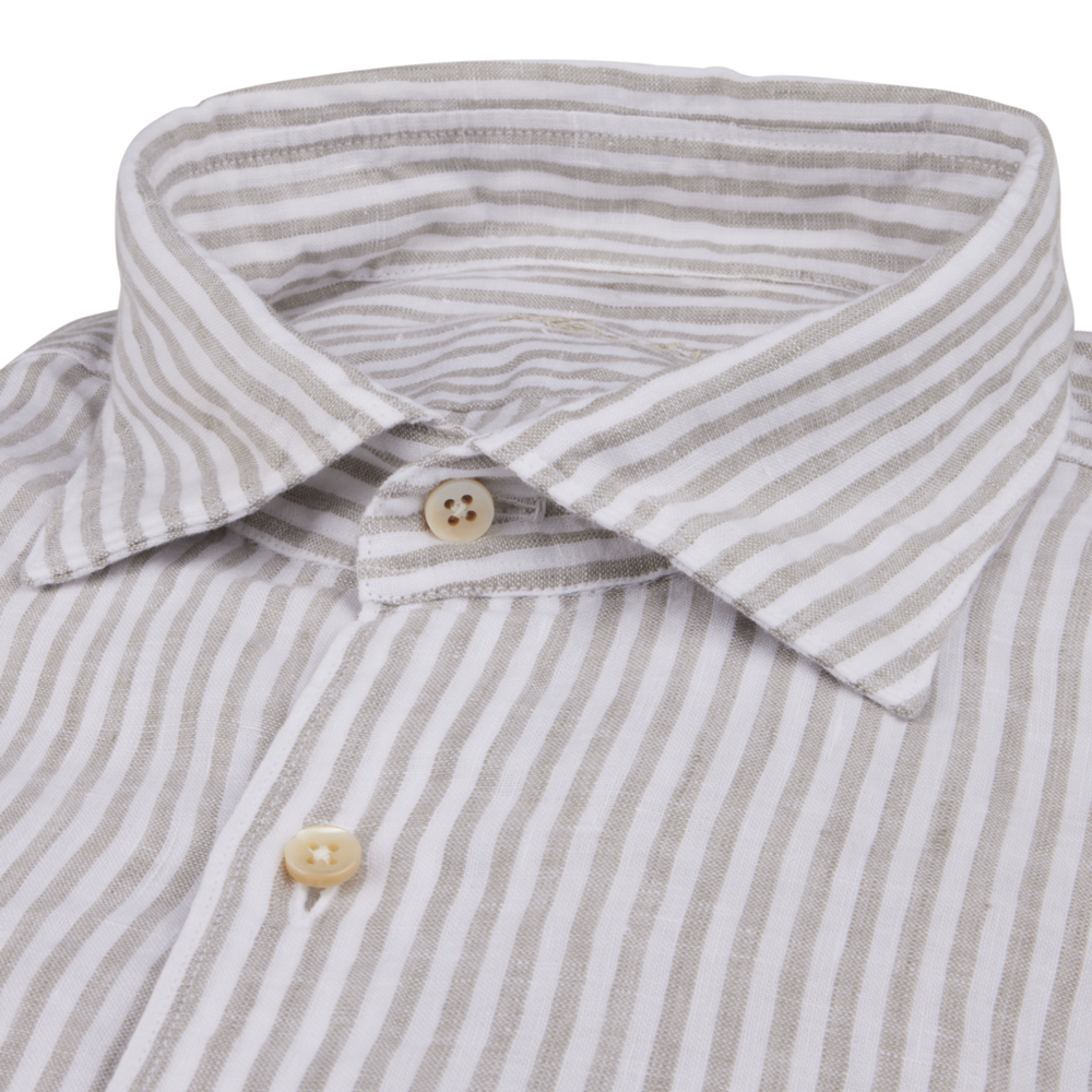 Gray Striped Linen Casual Slimline Shirt - Stenströms