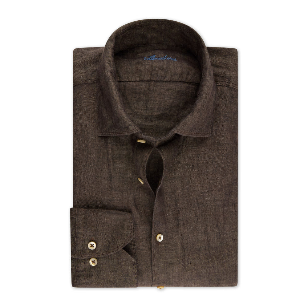 Dark Brown Linen Slimline Casual Shirt - Stenströms - Boutique Jacques International