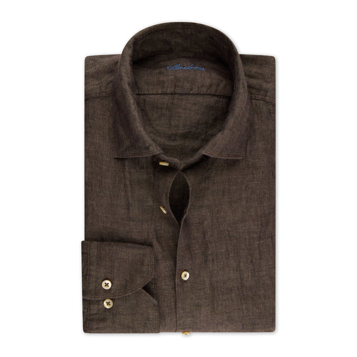 Dark Brown Linen Slimline Casual Shirt - Stenströms - Boutique Jacques International