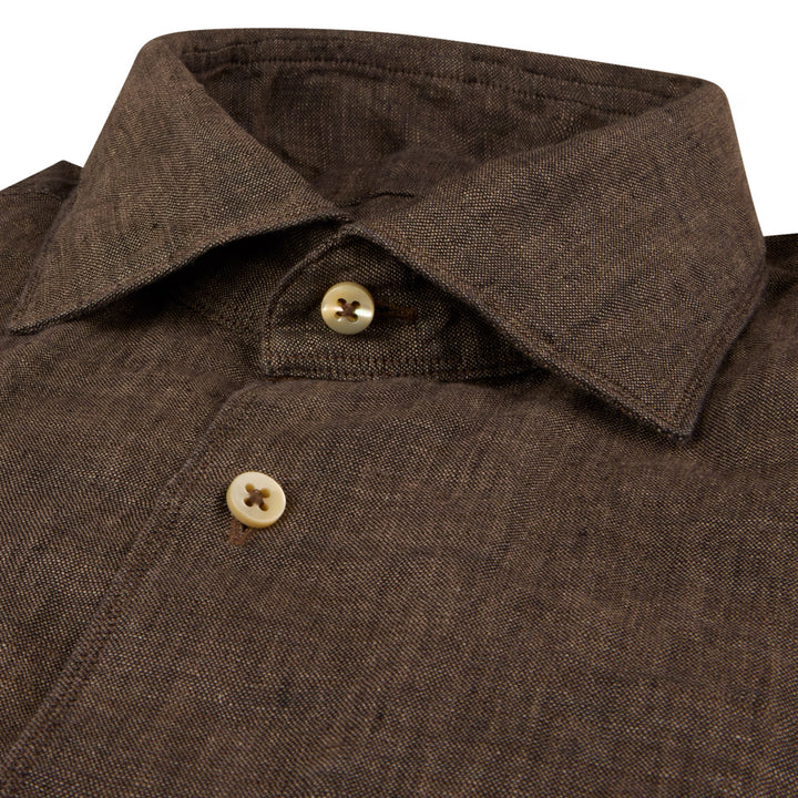 Dark Brown Linen Slimline Casual Shirt - Stenströms - Boutique Jacques International