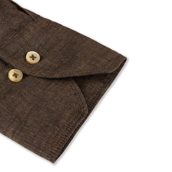 Dark Brown Linen Slimline Casual Shirt - Stenströms - Boutique Jacques International