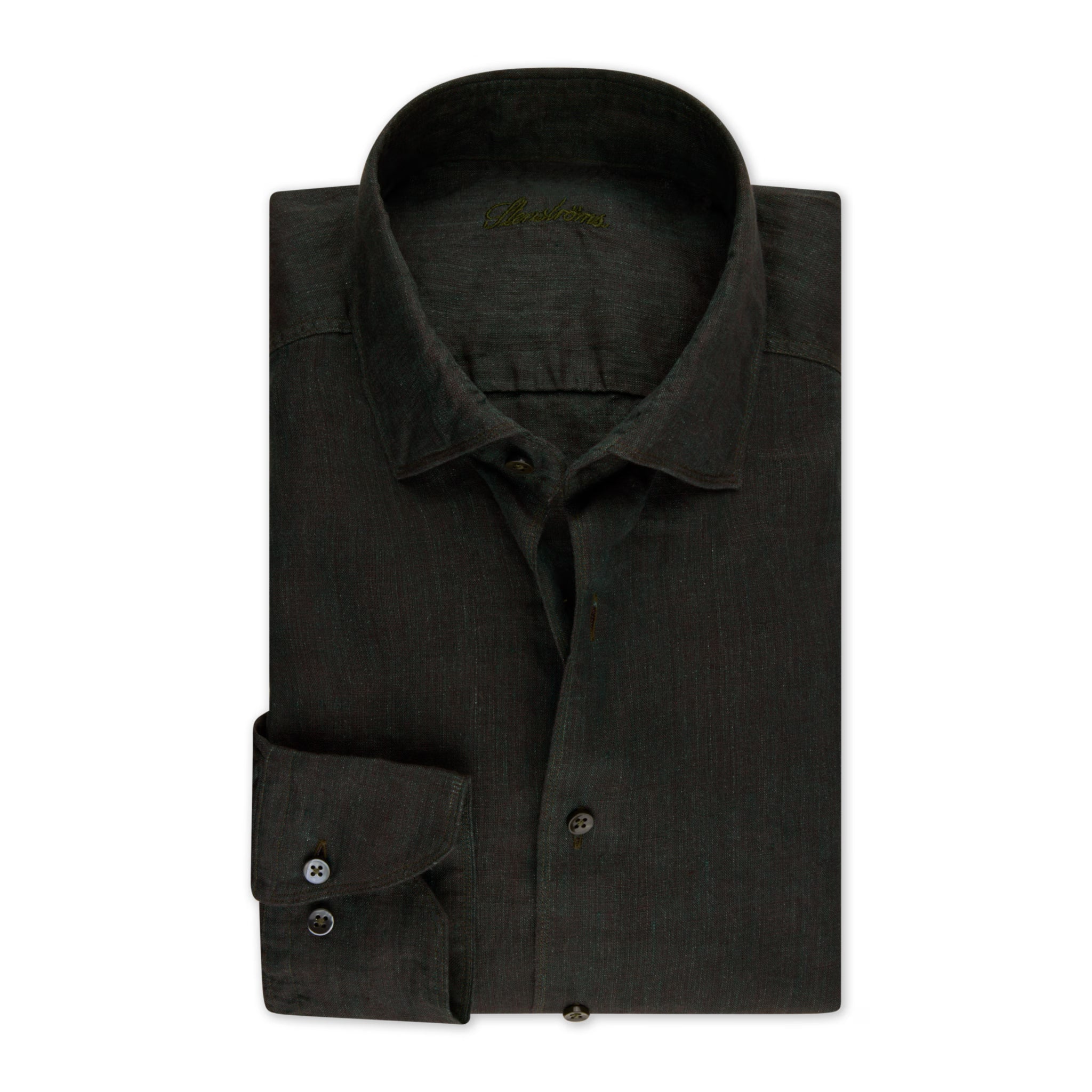 Dark Emerald Green Linen Regular Fit Casual Shirt - Stenströms - Boutique Jacques International