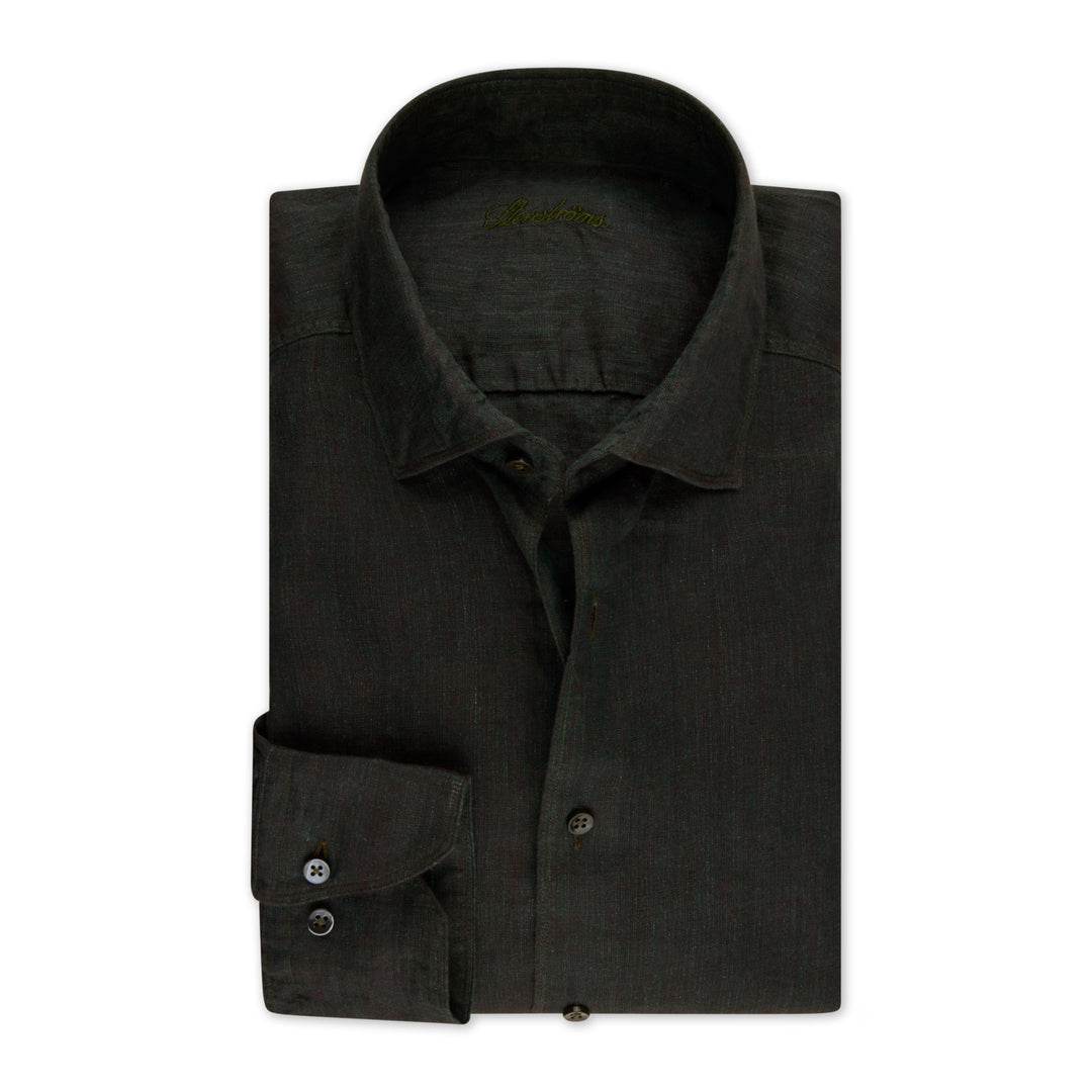 Dark Emerald Green Linen Regular Fit Casual Shirt - Stenströms - Boutique Jacques International