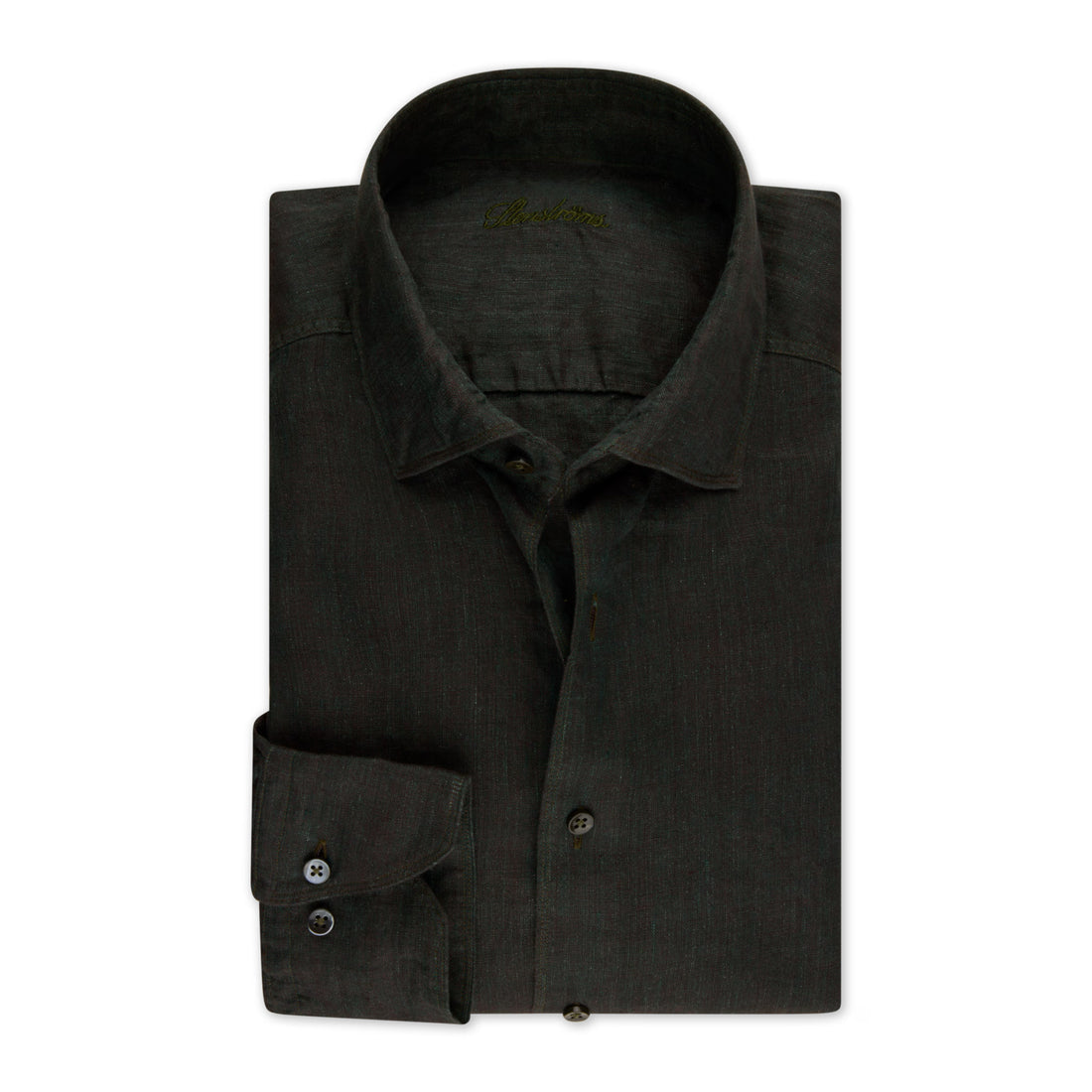 Dark Emerald Green Linen Regular Fit Casual Shirt - Stenströms - Boutique Jacques International