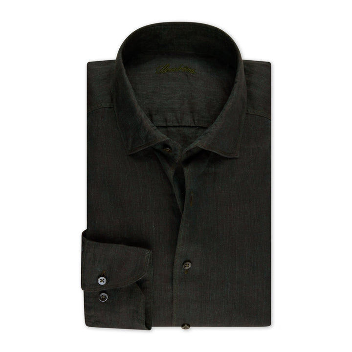 Dark Emerald Green Linen Regular Fit Casual Shirt - Stenströms - Boutique Jacques International