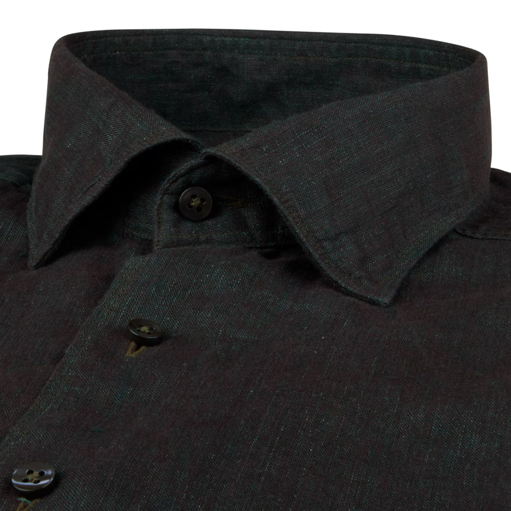 Dark Emerald Green Linen Regular Fit Casual Shirt - Stenströms - Boutique Jacques International