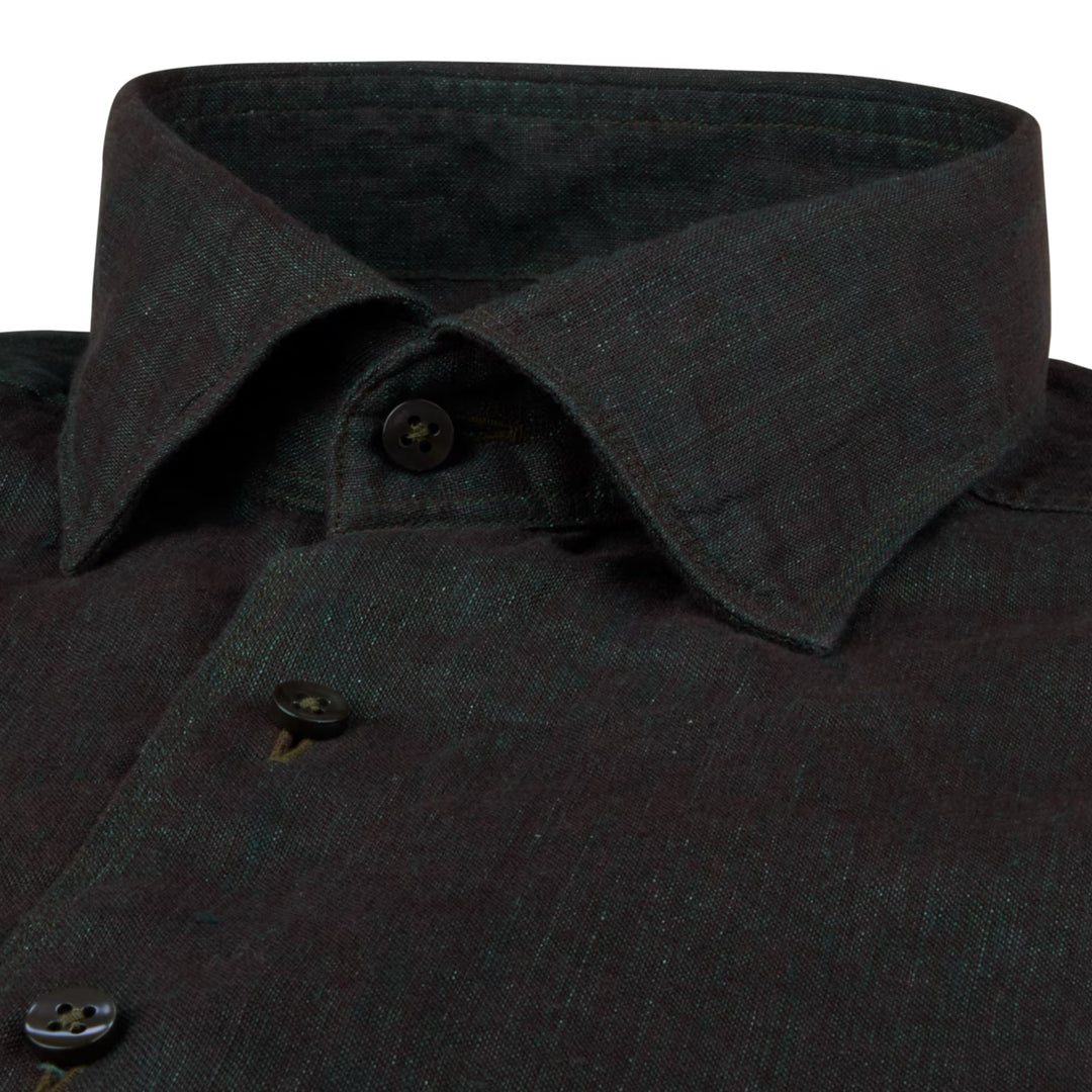 Dark Emerald Green Linen Regular Fit Casual Shirt - Stenströms - Boutique Jacques International
