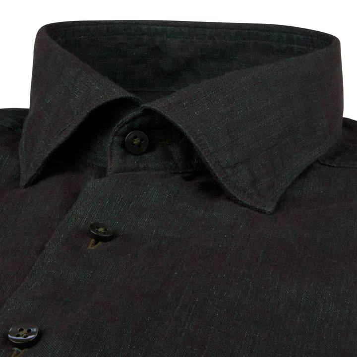 Dark Emerald Green Linen Regular Fit Casual Shirt - Stenströms - Boutique Jacques International