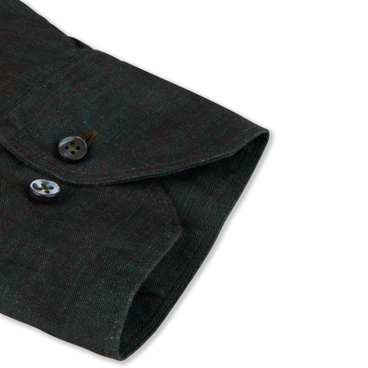 Dark Emerald Green Linen Regular Fit Casual Shirt - Stenströms - Boutique Jacques International