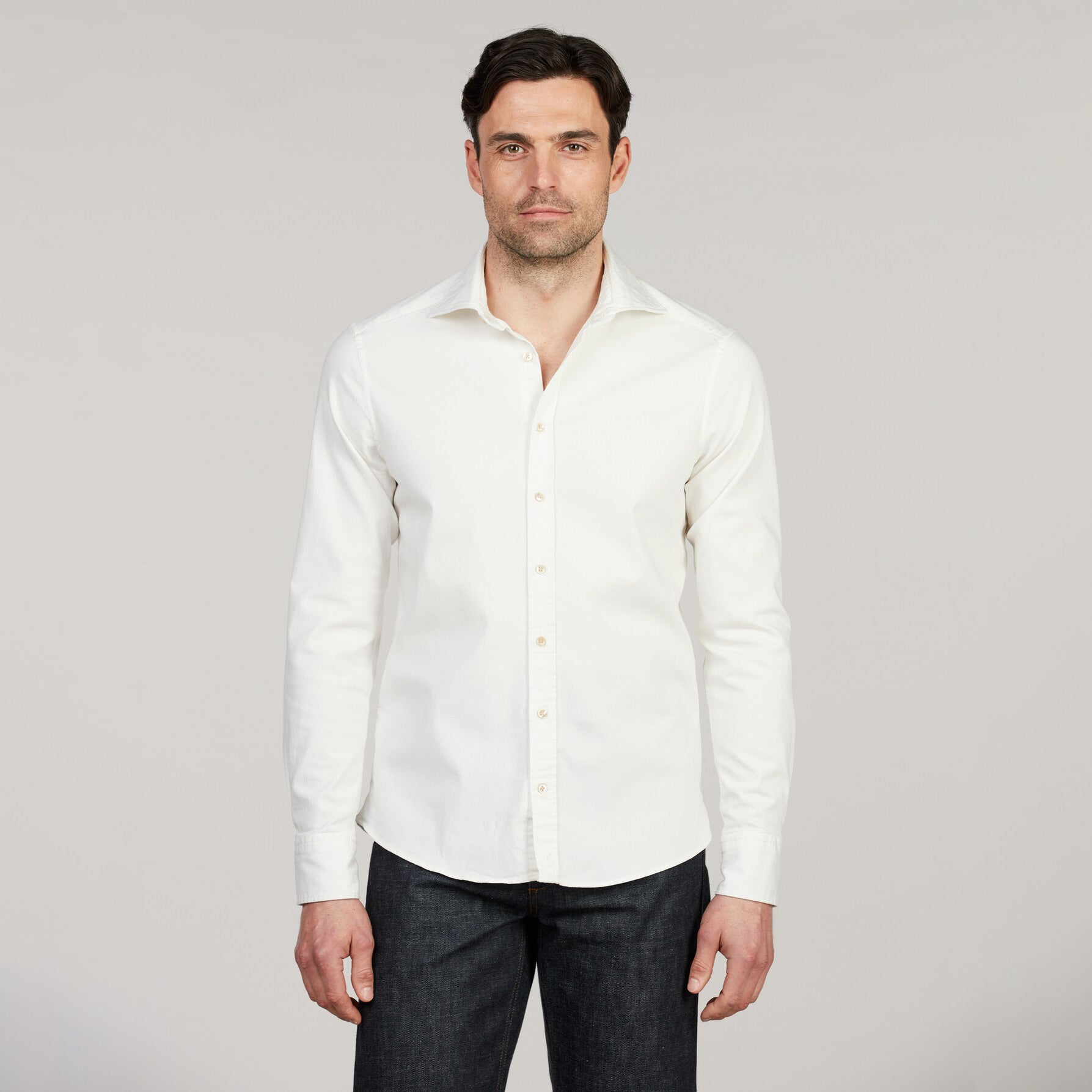 Off-White Denim Cotton-Stretch Slimline Casual Shirt - Stenströms