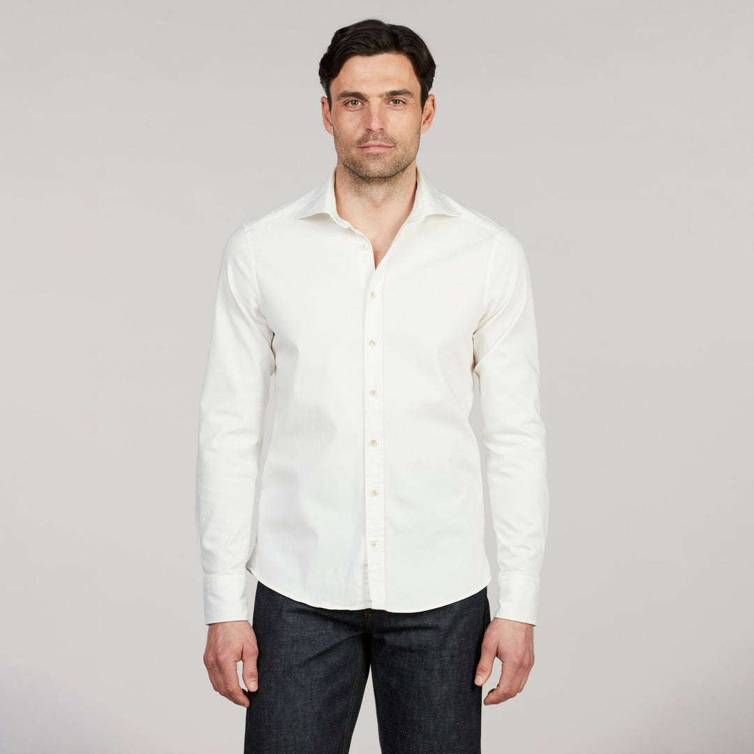Off-White Denim Cotton-Stretch Slimline Casual Shirt - Stenströms