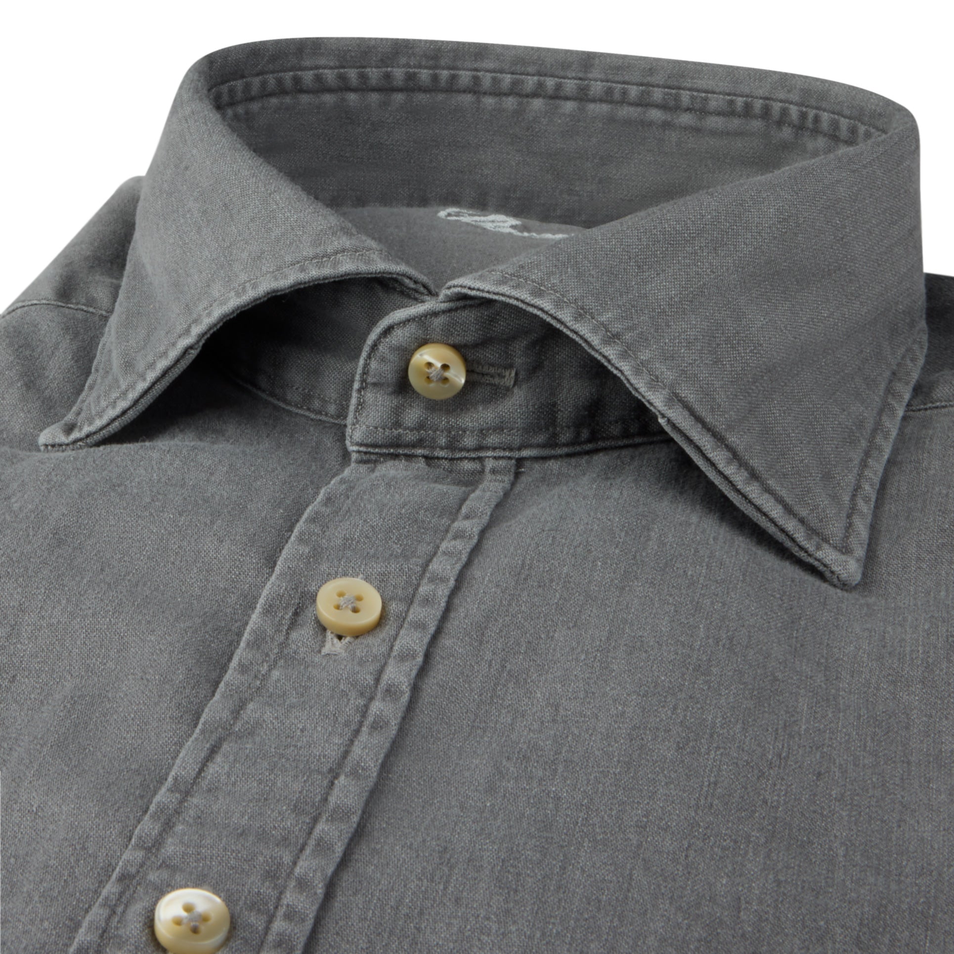 Gray Denim Cotton-Stretch Slimline Casual Shirt - Stenströms