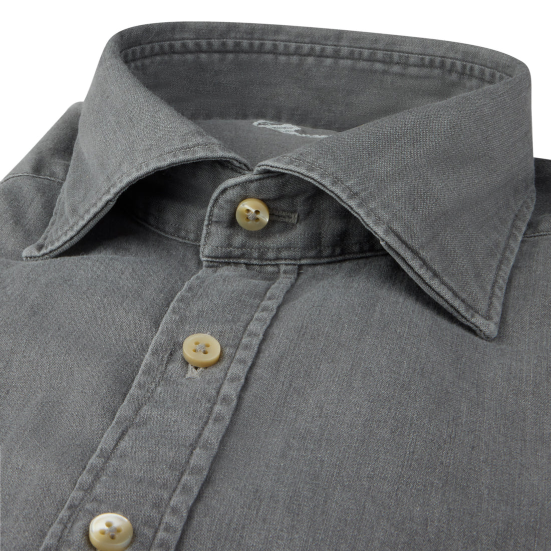 Gray Denim Cotton-Stretch Slimline Casual Shirt - Stenströms