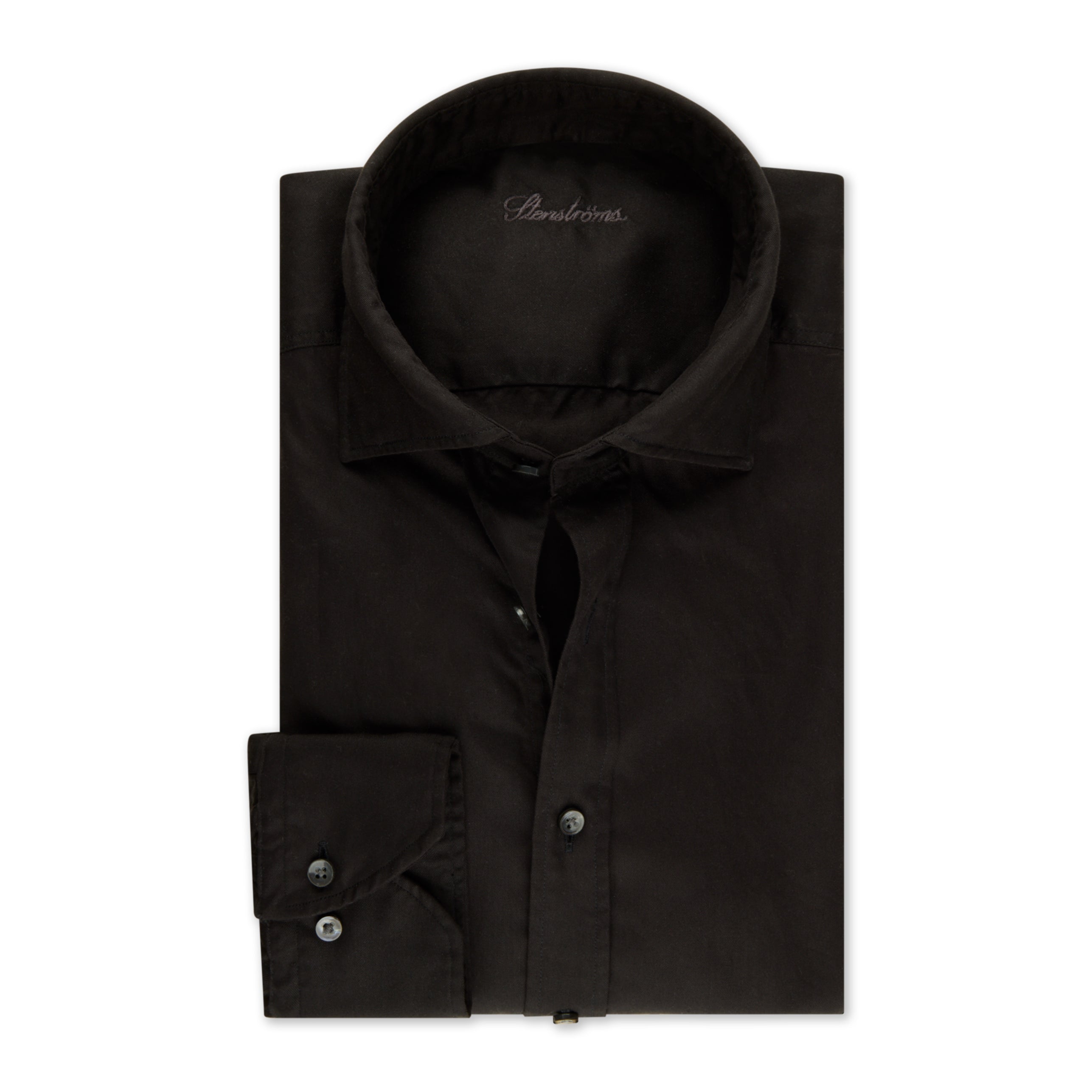 Black Solid Lyocell Slimline Casual Shirt - Stenströms