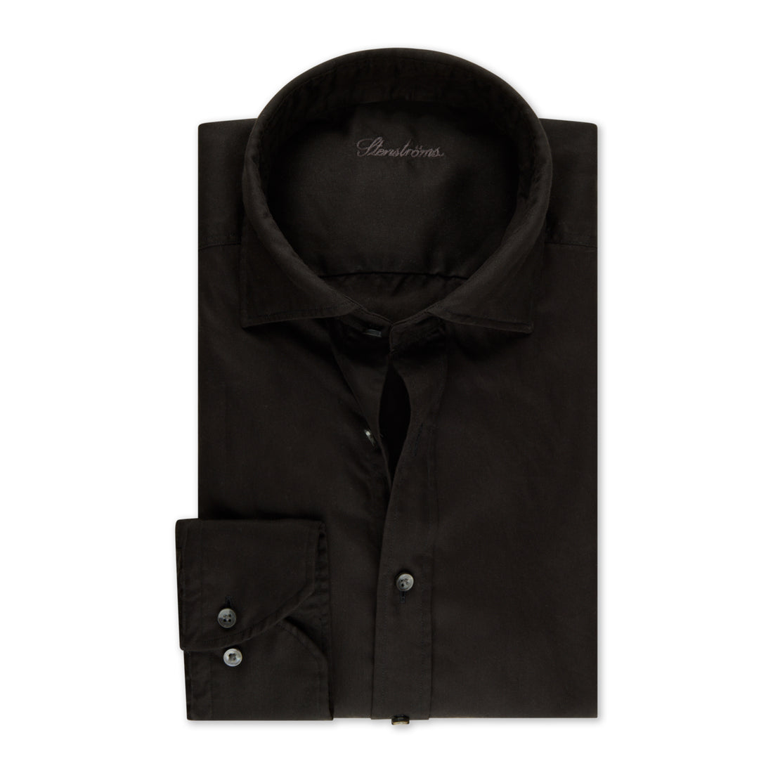 Black Solid Lyocell Slimline Casual Shirt - Stenströms