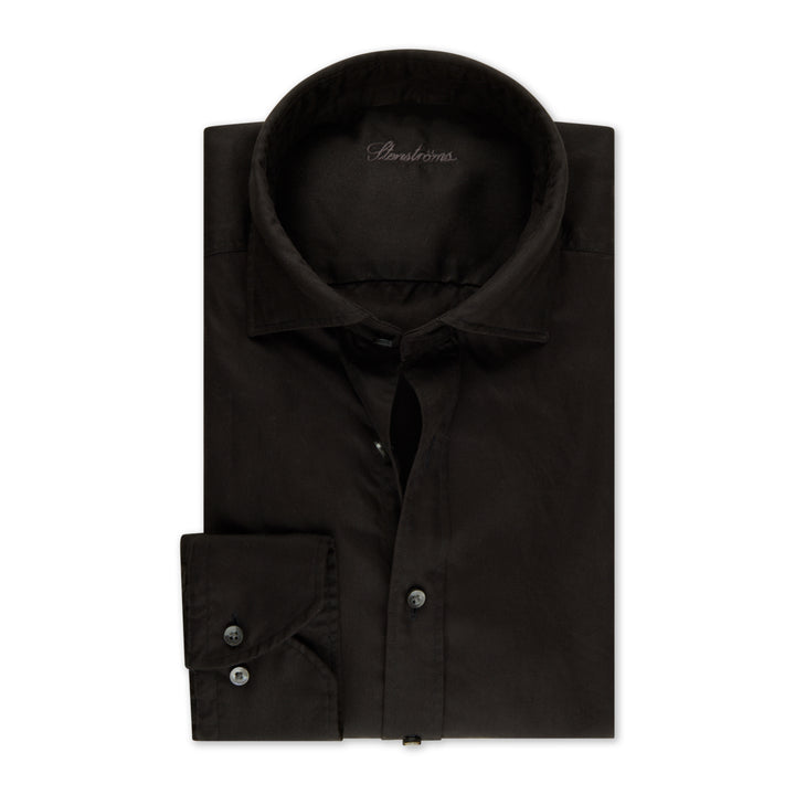 Black Solid Lyocell Slimline Casual Shirt - Stenströms