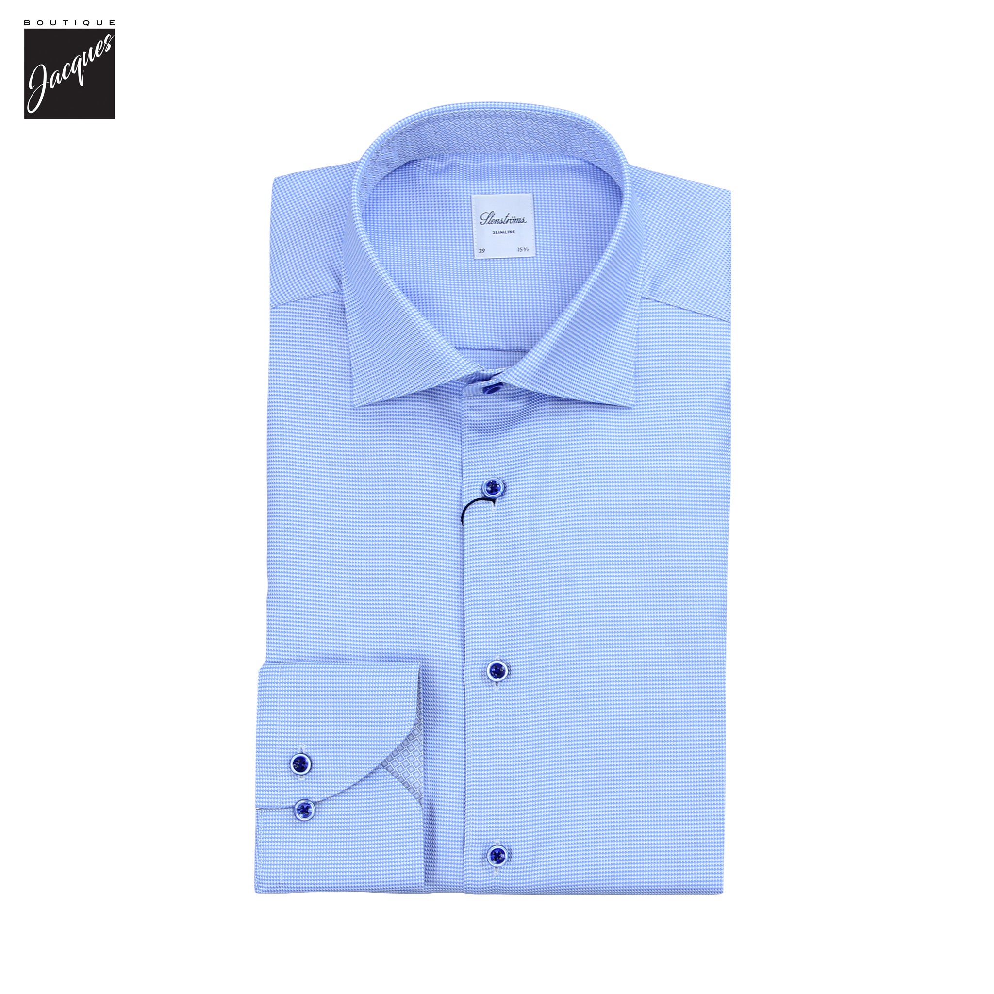 Blue Twill Slimline Shirt w/ Contrast - Stenströms - Boutique Jacques International