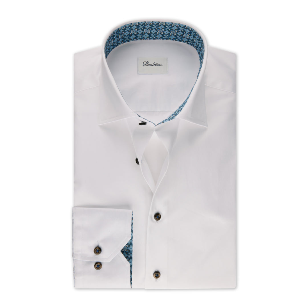 White Contrast Twill Slimline Shirt - Stenströms