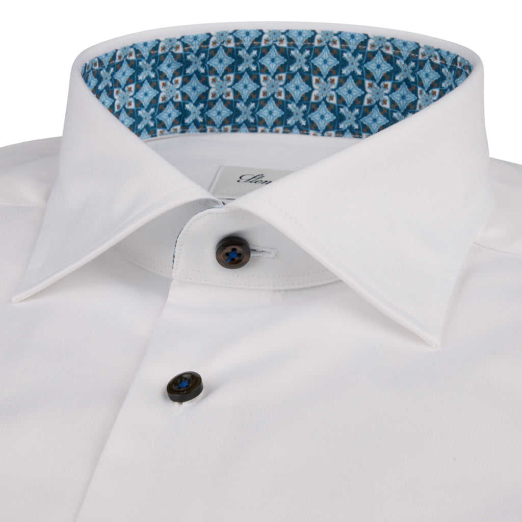 White Contrast Twill Slimline Shirt - Stenströms