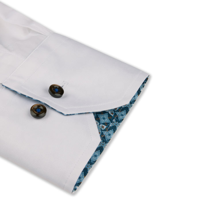 White Contrast Twill Slimline Shirt - Stenströms