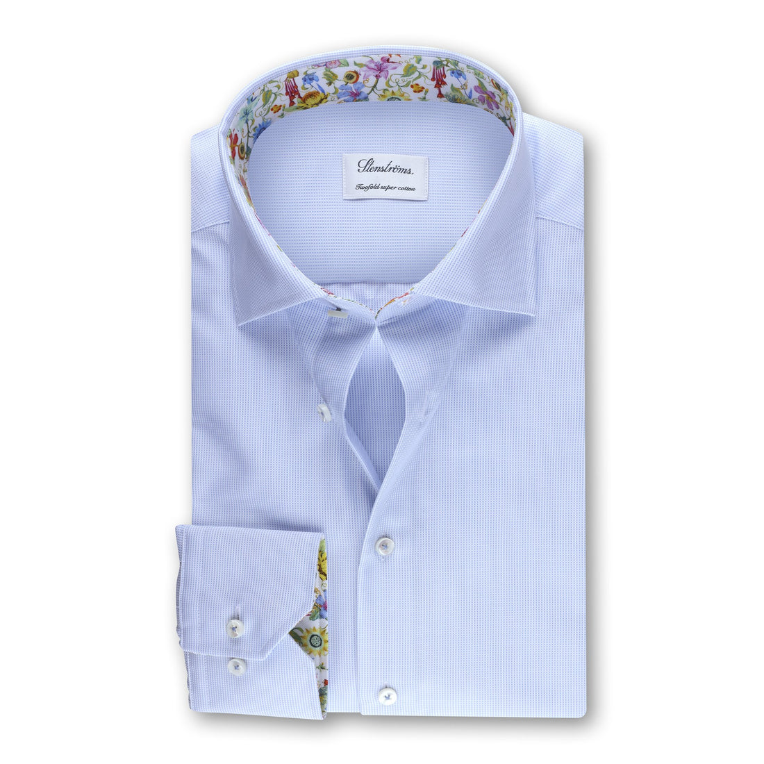 Light Blue Contrast Oxford Slimline Shirt - Stenströms - Boutique Jacques International