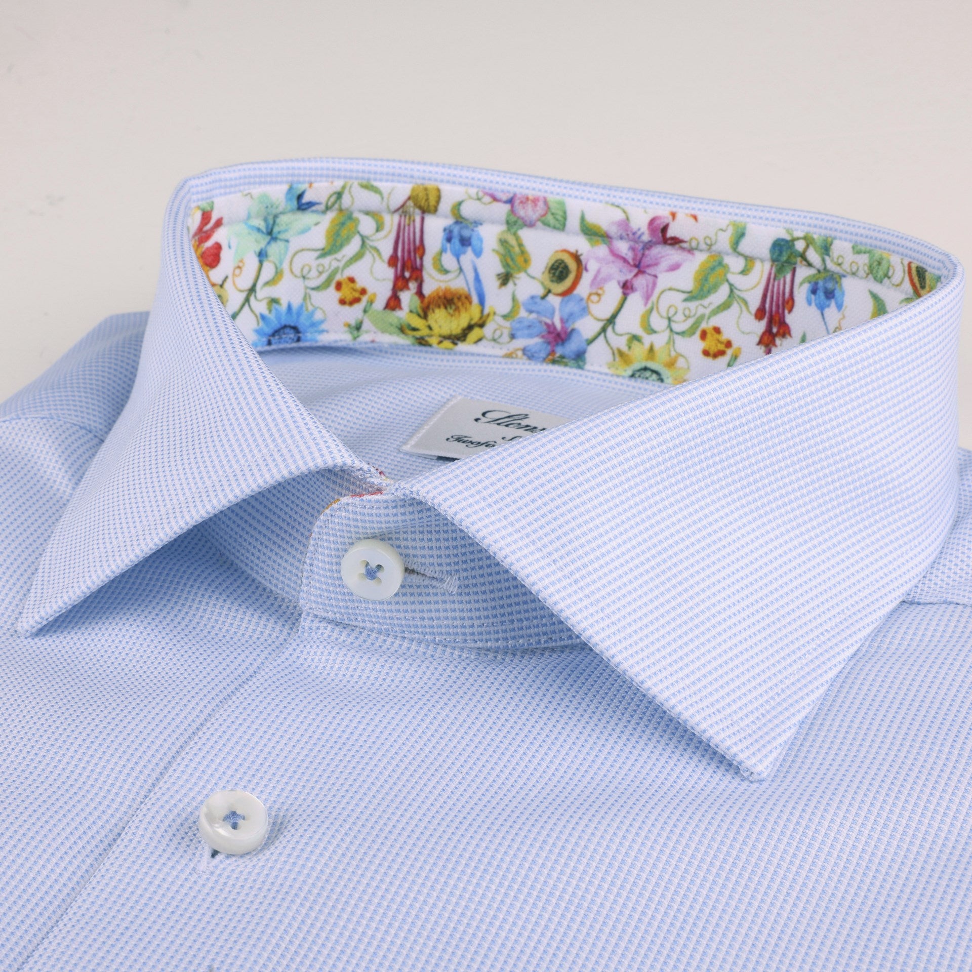 Light Blue Contrast Oxford Slimline Shirt - Stenströms - Boutique Jacques International