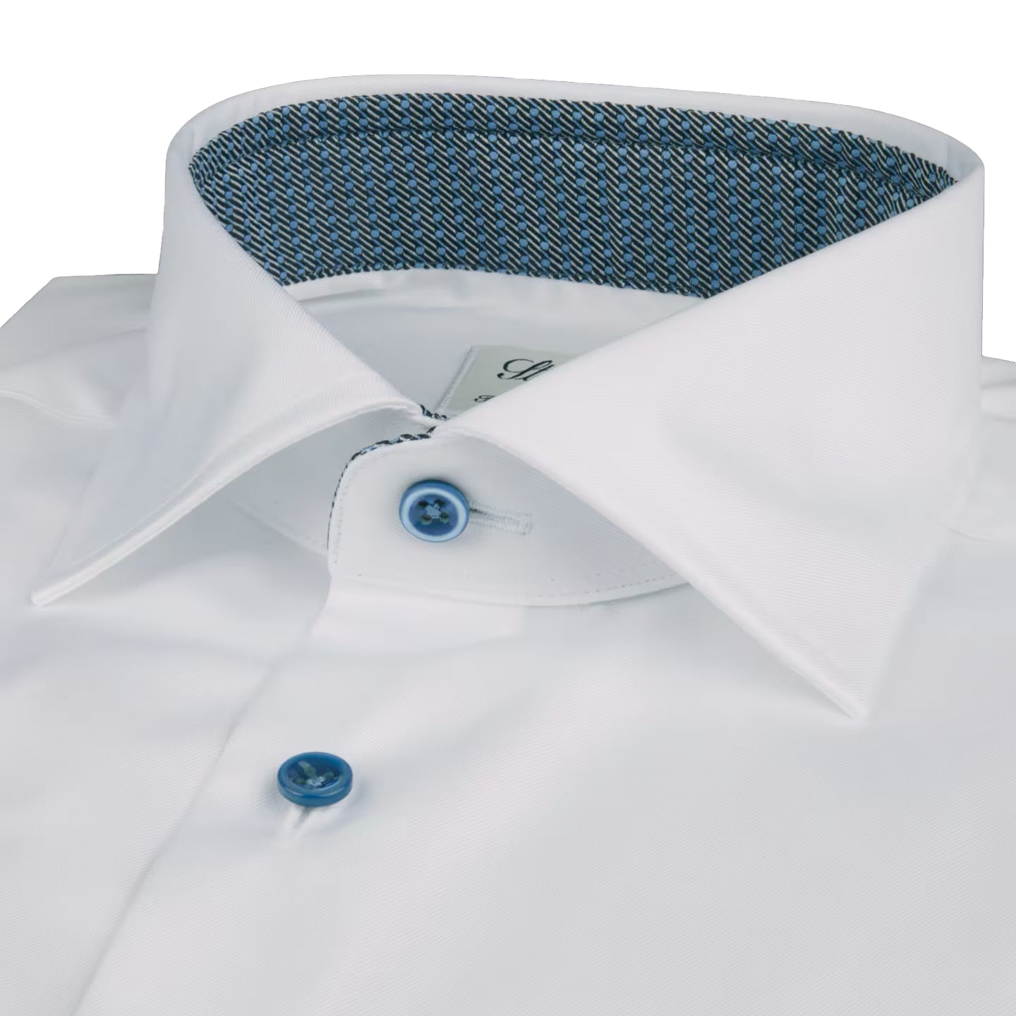 White with Blue Contrast Slimline Cotton Twill Shirt - Stenströms