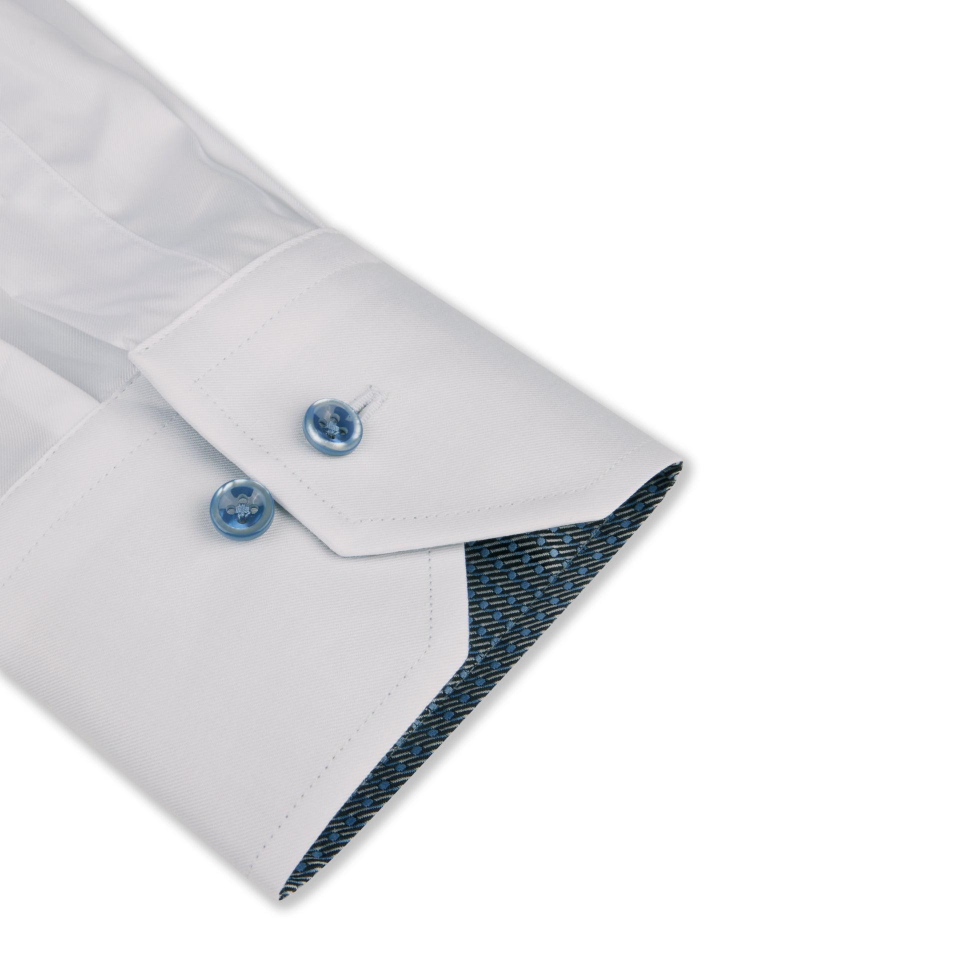 White with Blue Contrast Slimline Cotton Twill Shirt - Stenströms