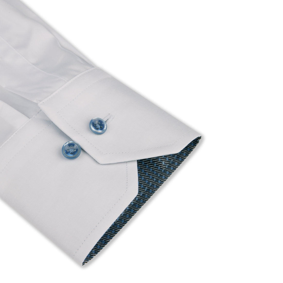 White with Blue Contrast Slimline Cotton Twill Shirt - Stenströms