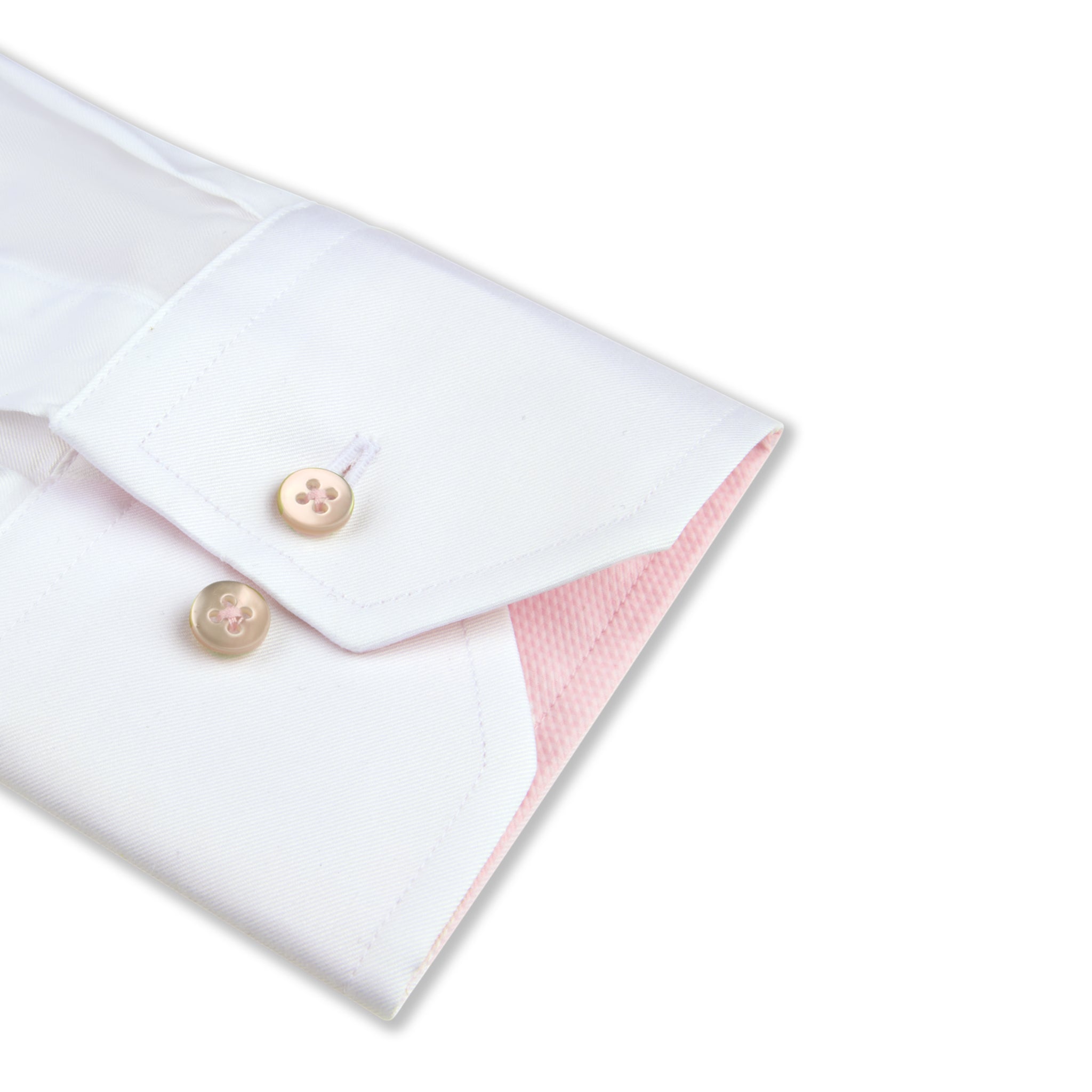 White with Pink Contrast Trim Cotton Twill Slimline Shirt - Stenströms